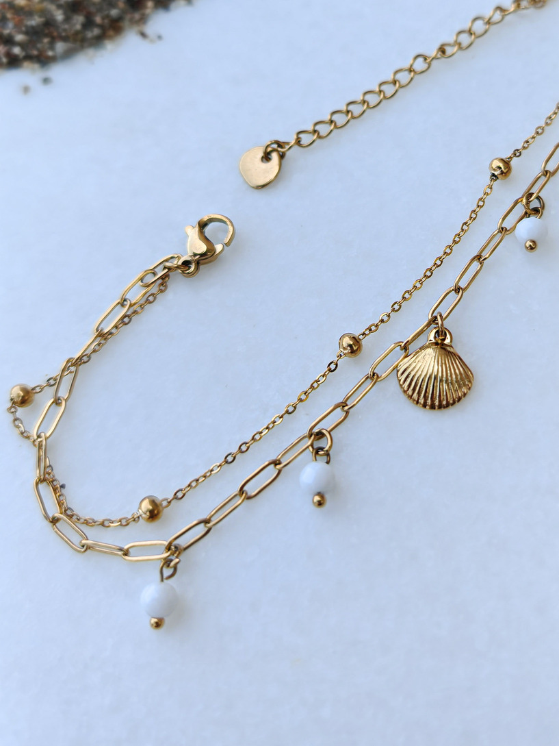 Double chain white anklet