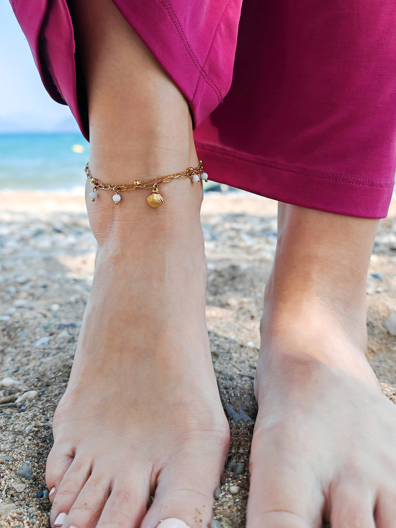 Double chain white anklet