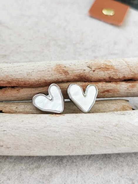 Silver Pearl Hearts stainless steel earrings