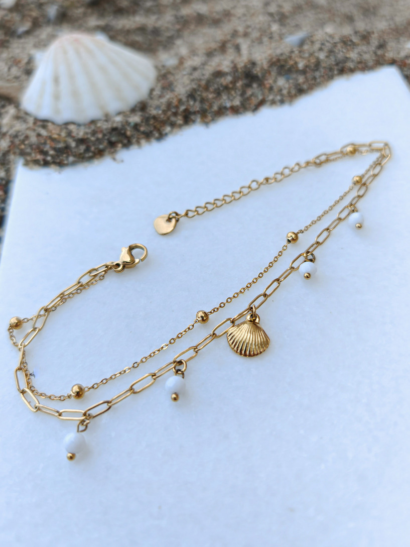 Double chain white anklet