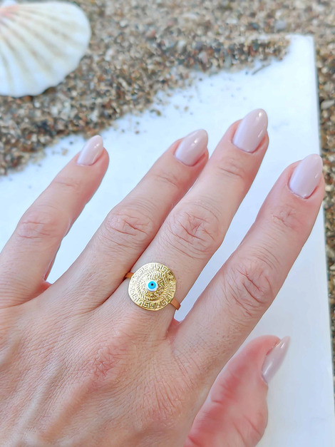 Greek Eye stainless steel ring