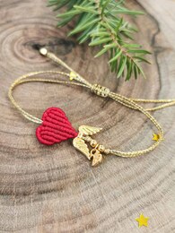 Macrame heart with wings charm bracelet