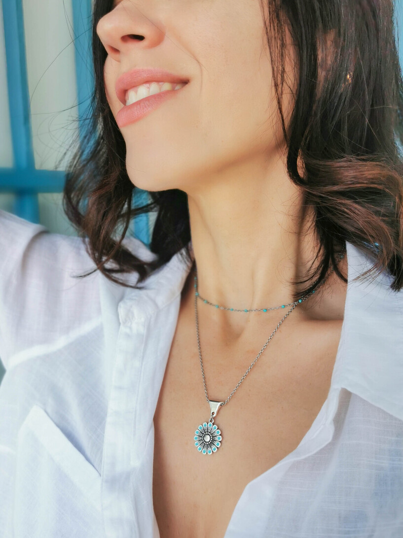 Rosario silver & turquoise necklace