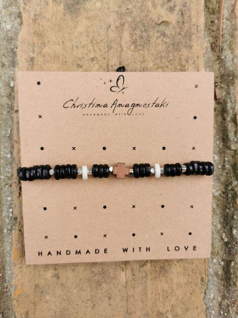 Wooden cross men bracelet