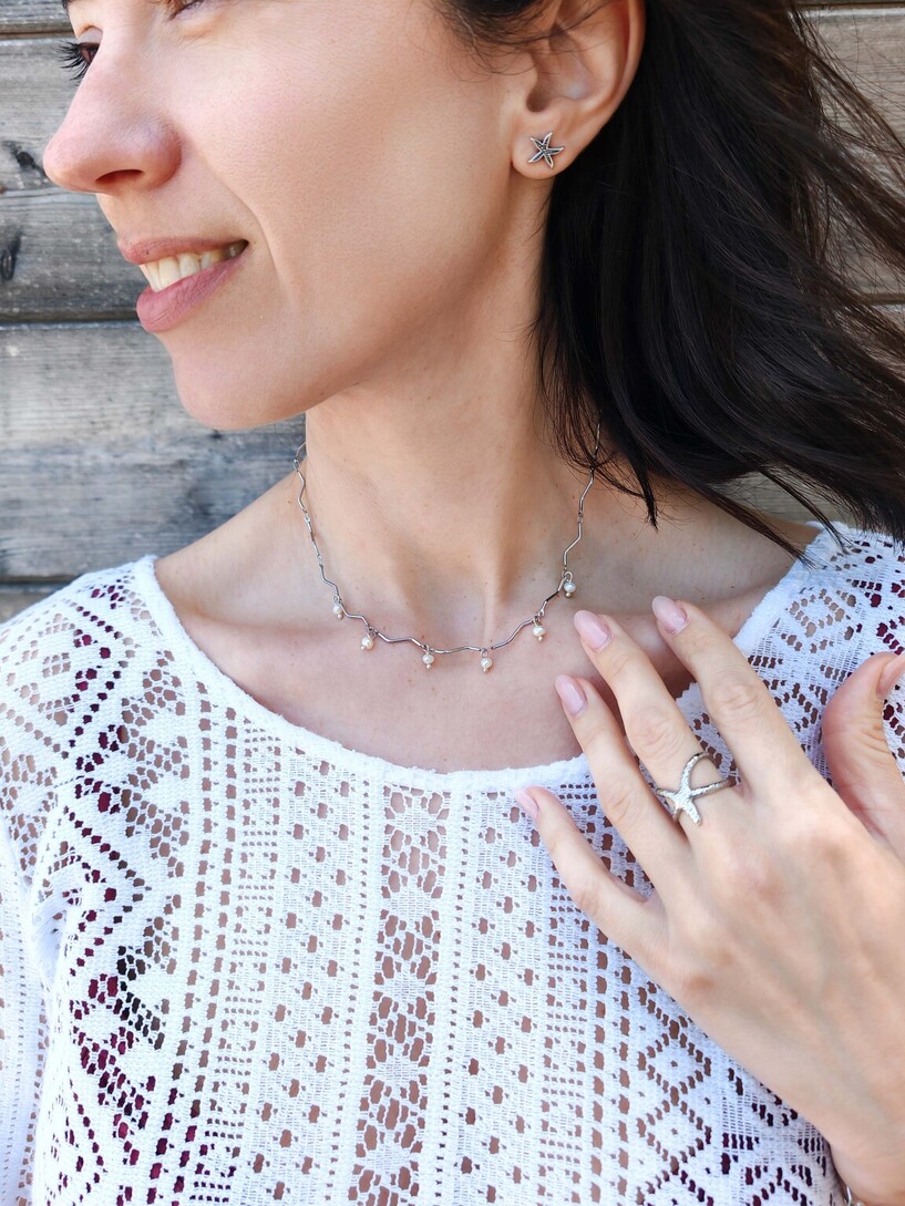 Fresh pearls silver necklace
