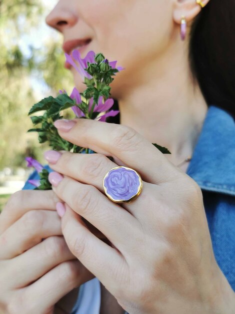 Purple Pearl stainless steel ring