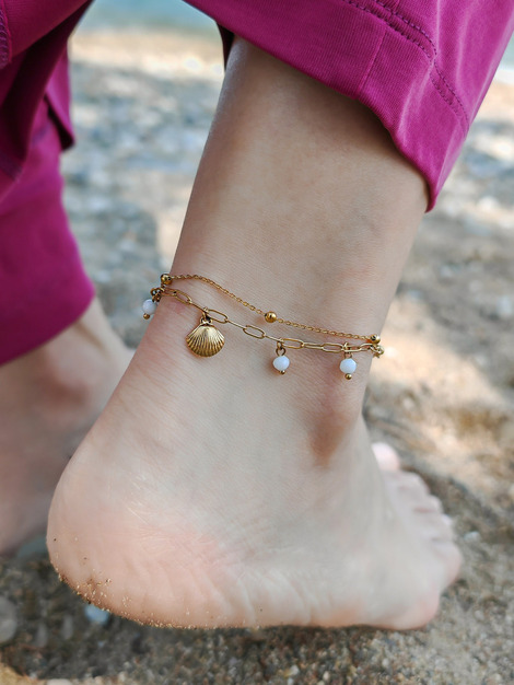 Double chain white anklet